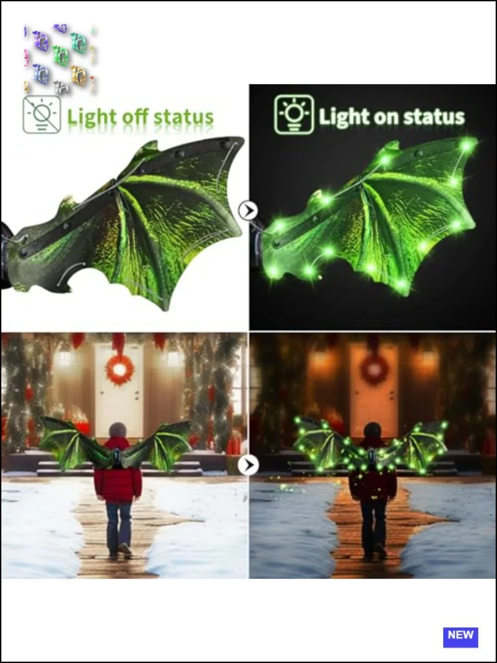 Electric Dragon Wings Costume with LED Light & Music Boys Girls Halloween